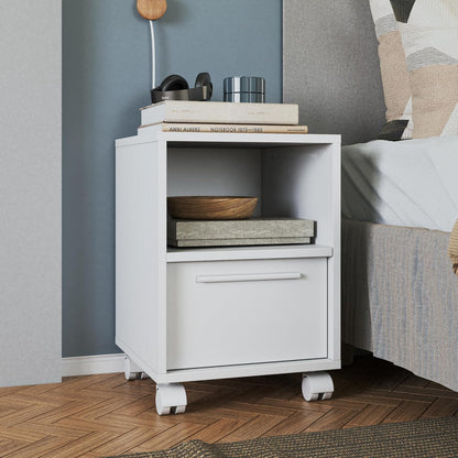 Midtown Concept Mesa Lateral de Noche, Mesita Auxiliar de Madera, Estilo Minimalista, Color Blanco