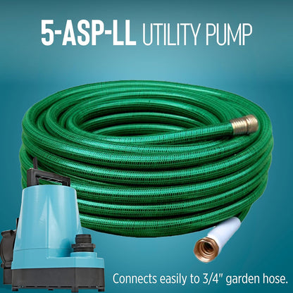 Little Giant 5-ASP-LL 115V, 1/6 HP Bomba automática de bajo nivel | 1500 GPH, cable de 18 pies con enchufe, sumergible, aluminio fundido, interruptor de diafragma Piggyback