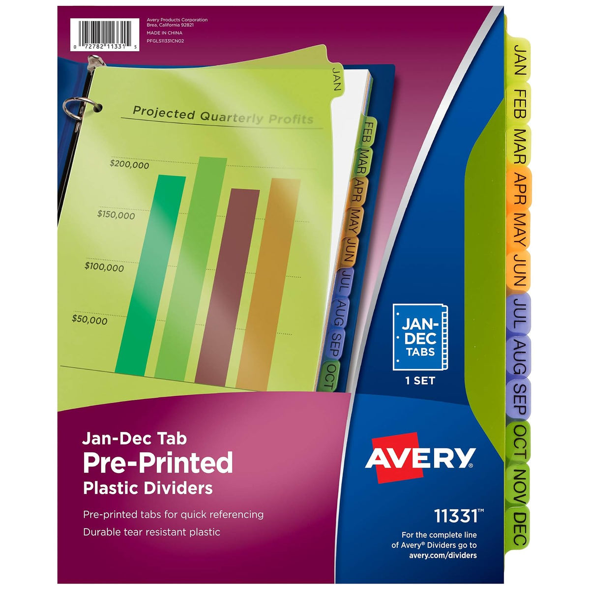 Avery 11331 Separador de Plástico de Colores, Libre de PVC, Pestañas Diseñadas de enero A Diciembre