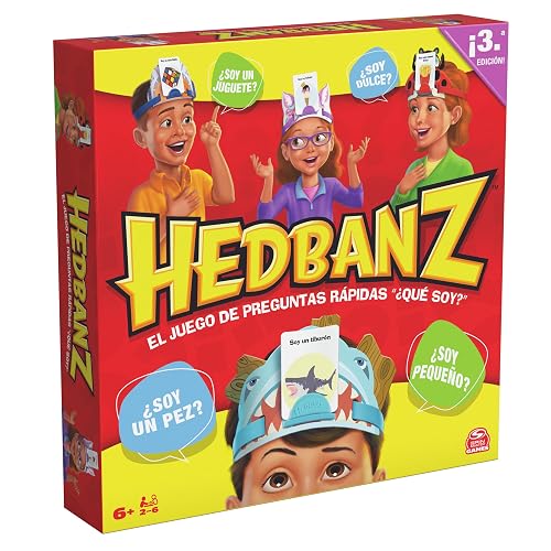 Spin Master Games, Hedbanz 3.ª edición 2025, Juego de adivinar imágenes, Preguntas rápidas y diversión a Toda Velocidad, Juego Sencillo para niños y familias, 2–6 Jugadores, a Partir de 6 años