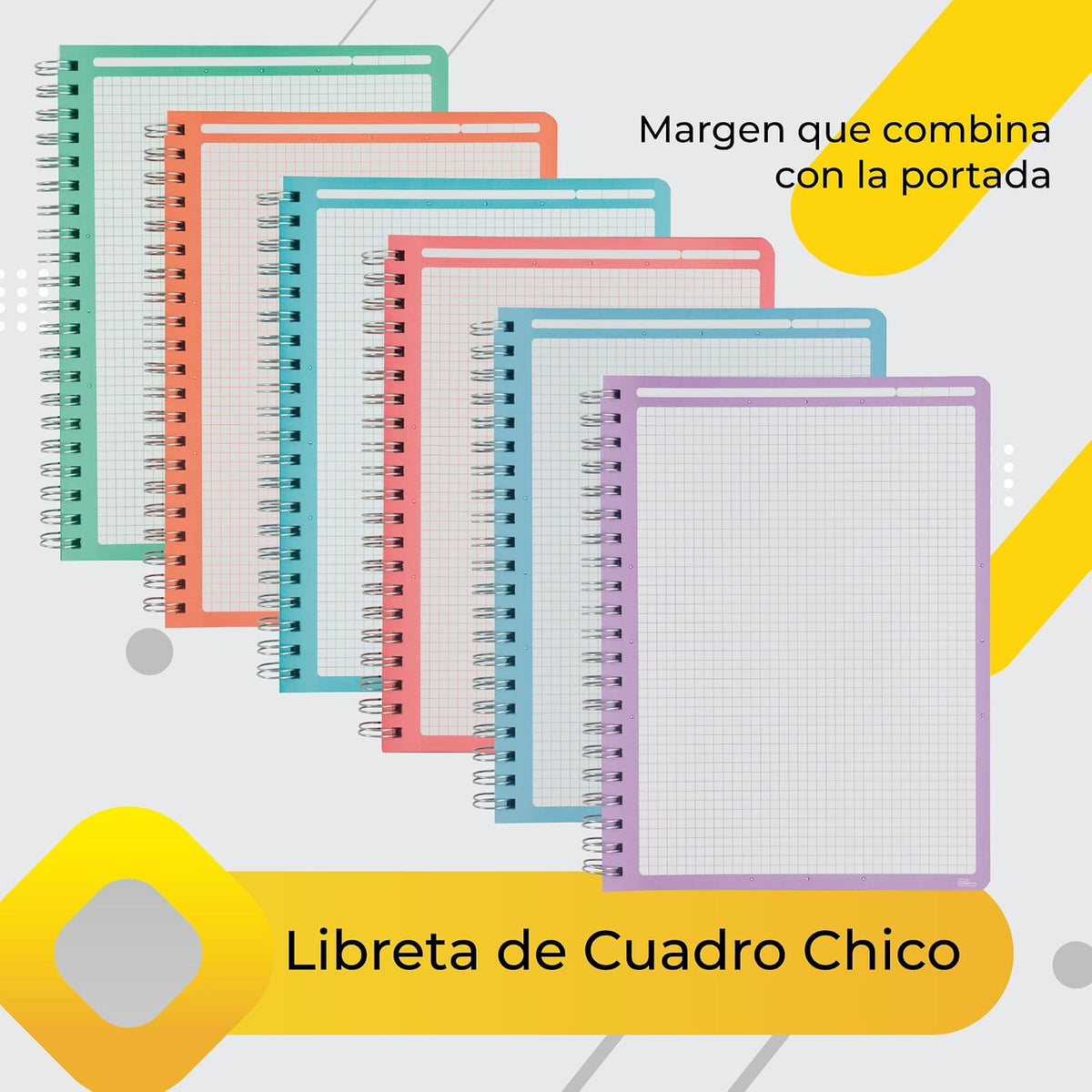 Printaform Libreta Profesional Arcoíris de Pasta Dura, 100 Hojas, Paquete de 6 piezas de Cuadro chico
