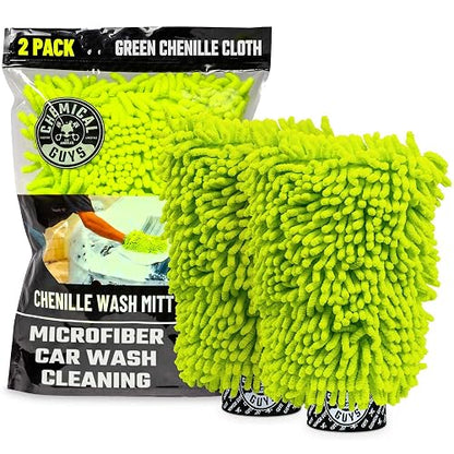 Chemical Guys - MIC49302 - Mitón de Lavado de Microfibra sin arañazos, Color Verde Lima, 9.6 x 2.3 x 7 Pulgadas (Paquete de 2)