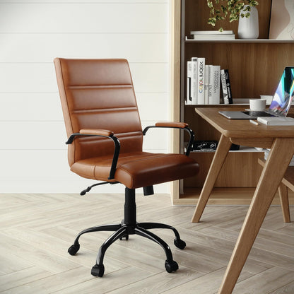 Flash Furniture Whitney Silla de Computadora Respaldo Medio LeatherSoft Café/Negro