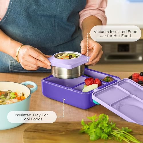 OmieBox Bento - Fiambrera con termos aislados para niños, Púrpura, ciruela, Purple Plum, 1