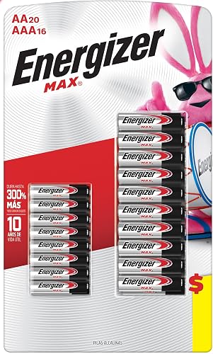Energizer - Pilas Alcalinas AA y AAA, MAX, Pack Mixto 36 Piezas | 20 pilas AA y 16 pilas AAA , 1.5V ,Vida útil hasta 10 años sin uso ,Para controles, juguetes y linternas
