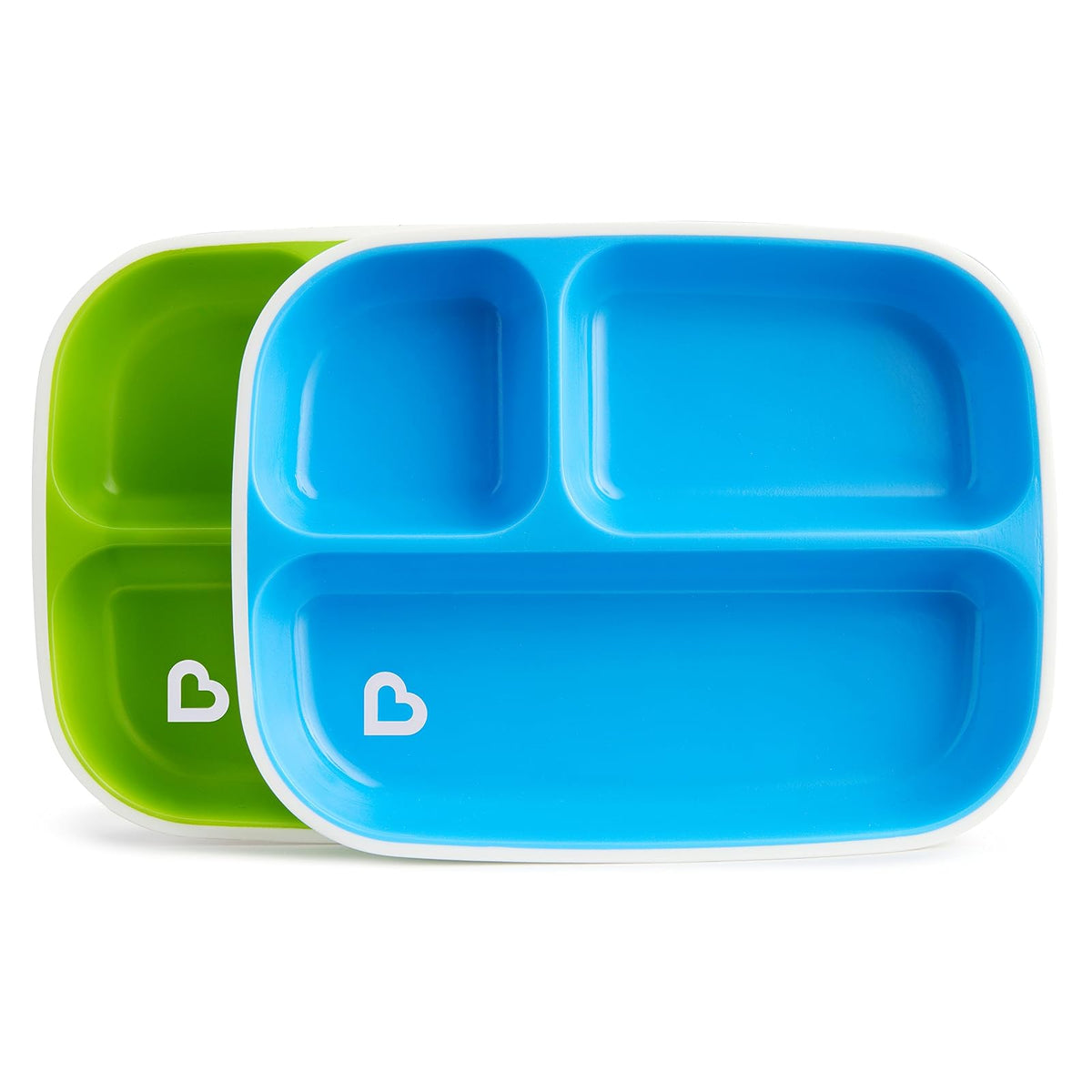 Munchkin Splash juego de comedor de 4 piezas para niños pequeños con plato dividido y tazón, Azul/Verde, 4 Piezas