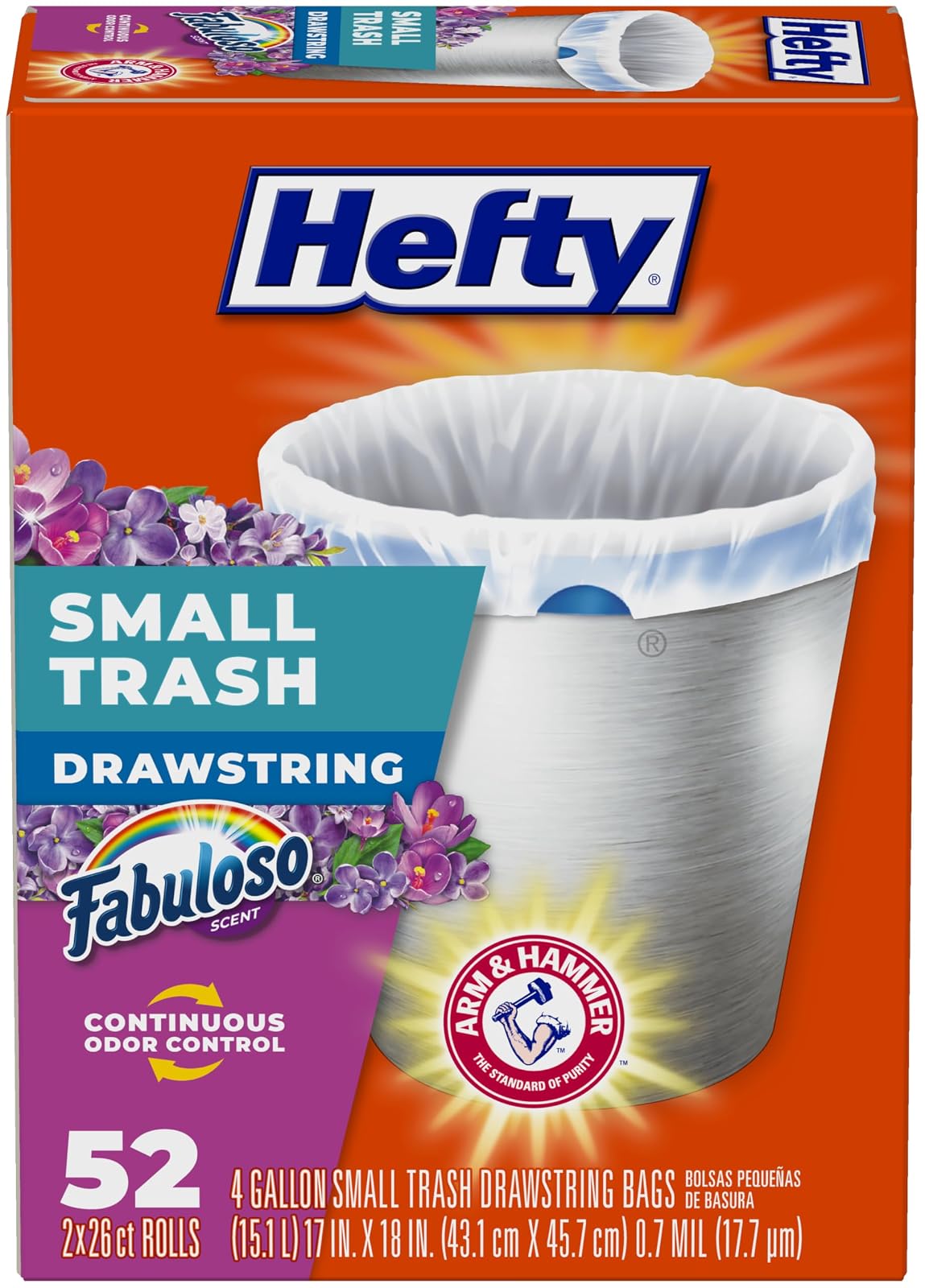 Hefty - Bolsas de basura pequeñas, aroma fabuloso, 4 galones, 52 unidades