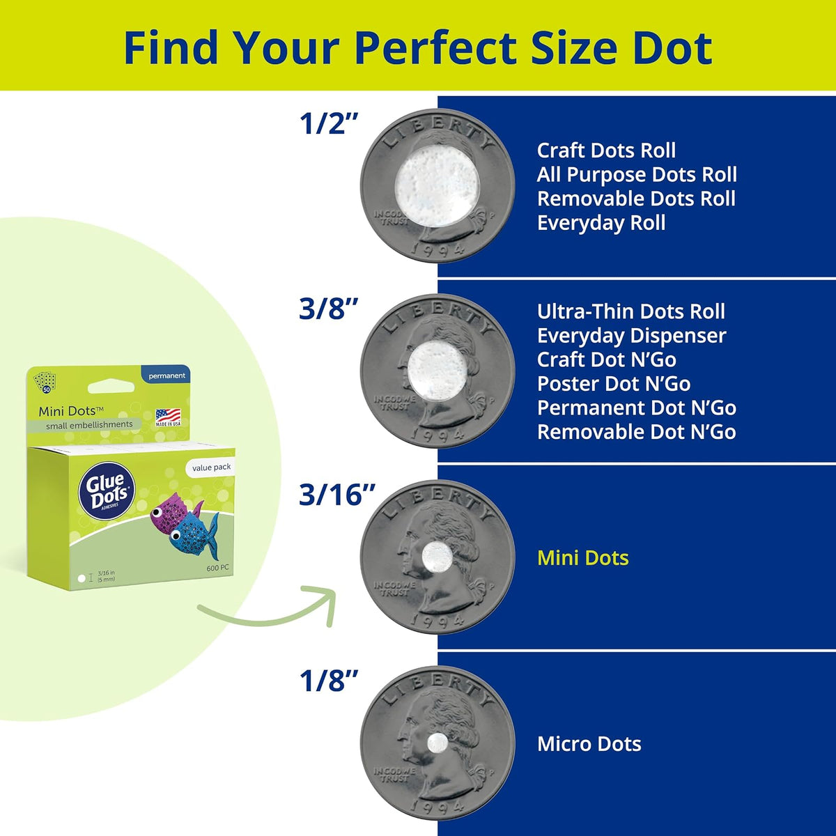 Glue Dots Mini puntos de doble cara, 3/16 pulgadas, transparente, paquete de 600 (32634)