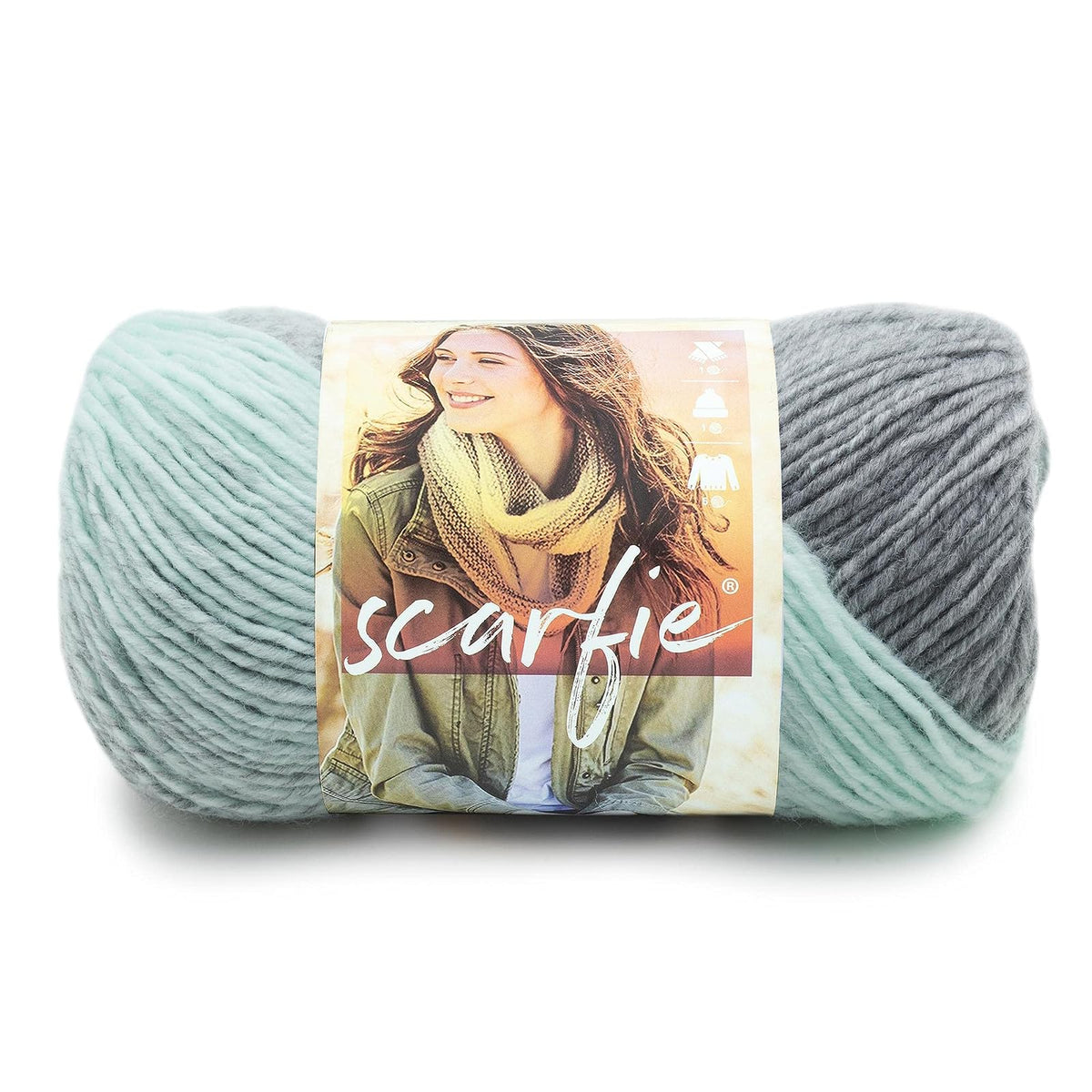 Lion Brand Scarfie Estambre Grueso Ombré, Crema/Gris Topo - Menta - Plata