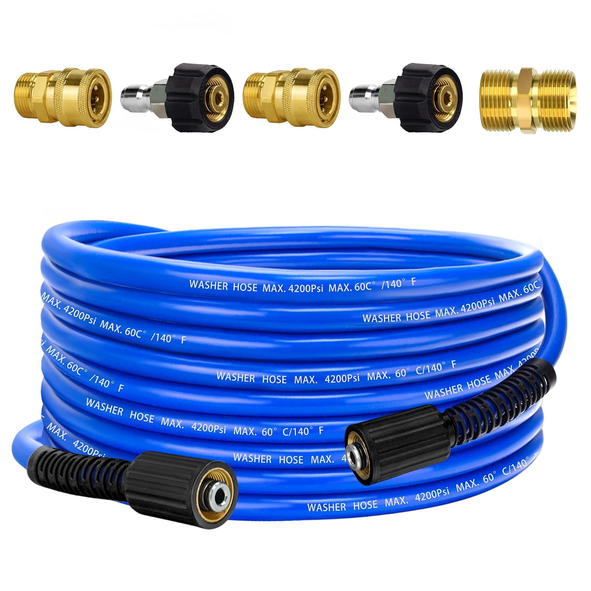 Viheg Manguera de Lavado a Presión 30 pies 1/4 in M22 | Flexible, resistente a torceduras, repuesto universal, 4200 PSI, adaptadores de conexión rápida de 3/8 in incluidos