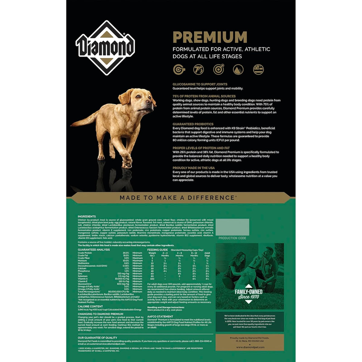 Diamond Premium Alimento para Perro Adulto Activo | Fórmula para perros adultos activos, alta proteína y energía, nutrición completa y
