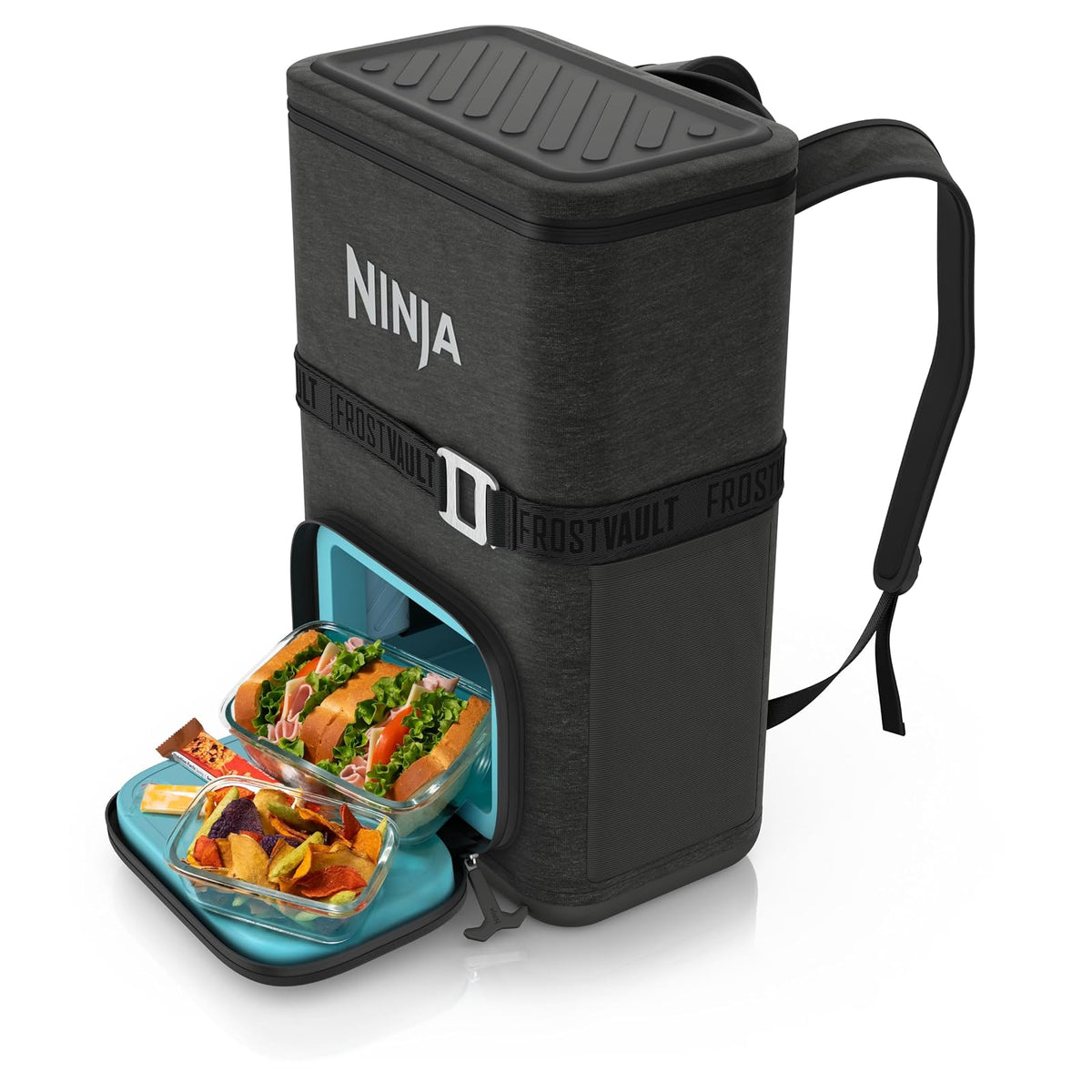 Ninja FrostVault Go - Enfriador Suave para latas de 24/36, a Prueba de Fugas, Soporte Integrado para Tazas, 2 Paquetes de Hielo y cajón de Almacenamiento en seco, Aislamiento de poliéster, Senderismo - Gris oscuro - 24 latas