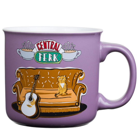 Silver Buffalo Friends Central Perk Smelly Cat - Taza de café de cerámica para capuchino, latte, cacao caliente o té caliente, 591 ml, color morado
