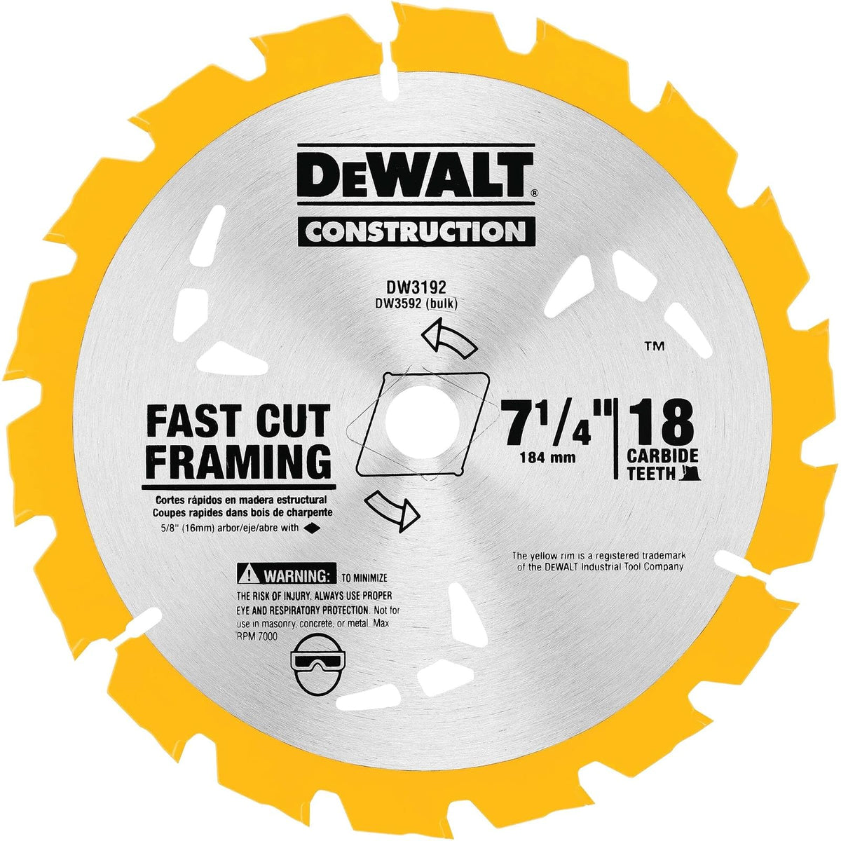 DEWALT Hoja de sierra circular, 7 1/4 pulgadas, 18 dientes, corte de madera (DW3192)