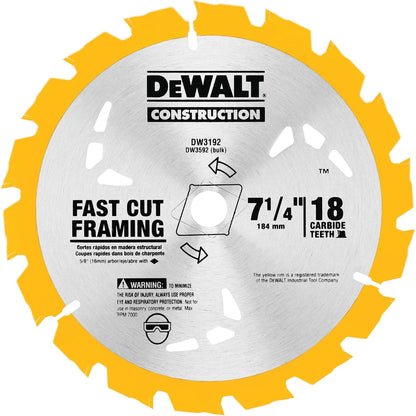 DEWALT Hoja de sierra circular, 7 1/4 pulgadas, 18 dientes, corte de madera (DW3192)