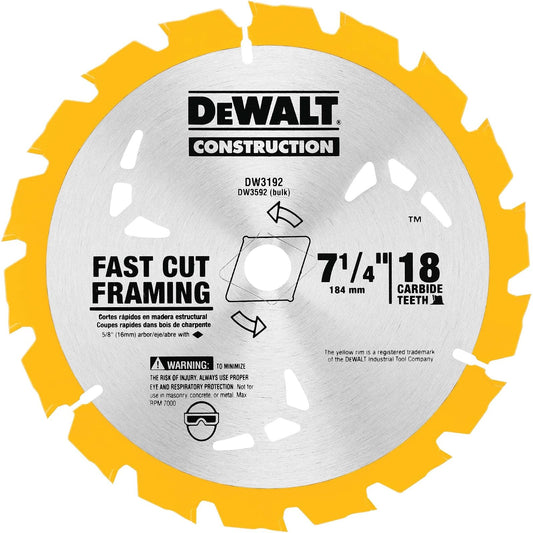 DEWALT Hoja de sierra circular, 7 1/4 pulgadas, 18 dientes, corte de madera (DW3192)