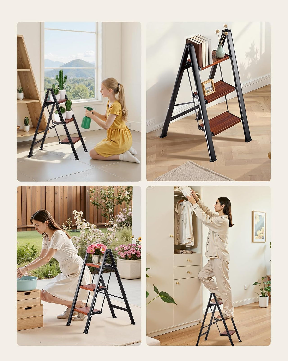 VEVOR Escalera Plegable 3 Peldaños, Escalera de Tijera con Pedal Ancho Antideslizante y Empuñadura Cómoda, Capacidad de 150 kg, Taburete Multifuncional para Cocina, Hogar, Plantas, Reparaciones