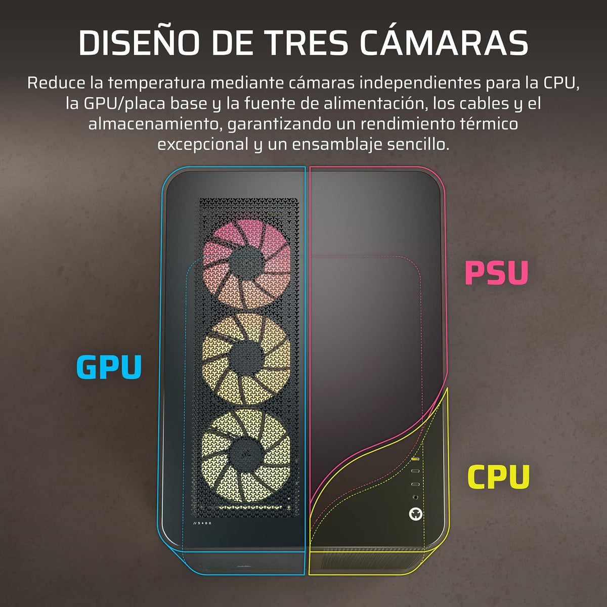 Corsair Air 5400 RS-R ARGB Caja para PC Semitorre – Negro | Panorámica, Triple Cámara, 3 ventiladores RS120-R ARGB Reverse-Rotor preinstalados, conductos de alto flujo y bajo ruido
