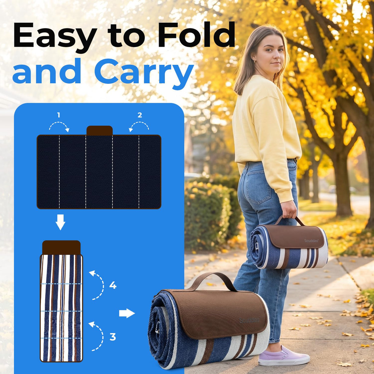 scuddles Manta para Exteriores Extragrande con Bolsillo | Tartán, resistente al agua, capas dobles, práctico, para picnic, camping, playa