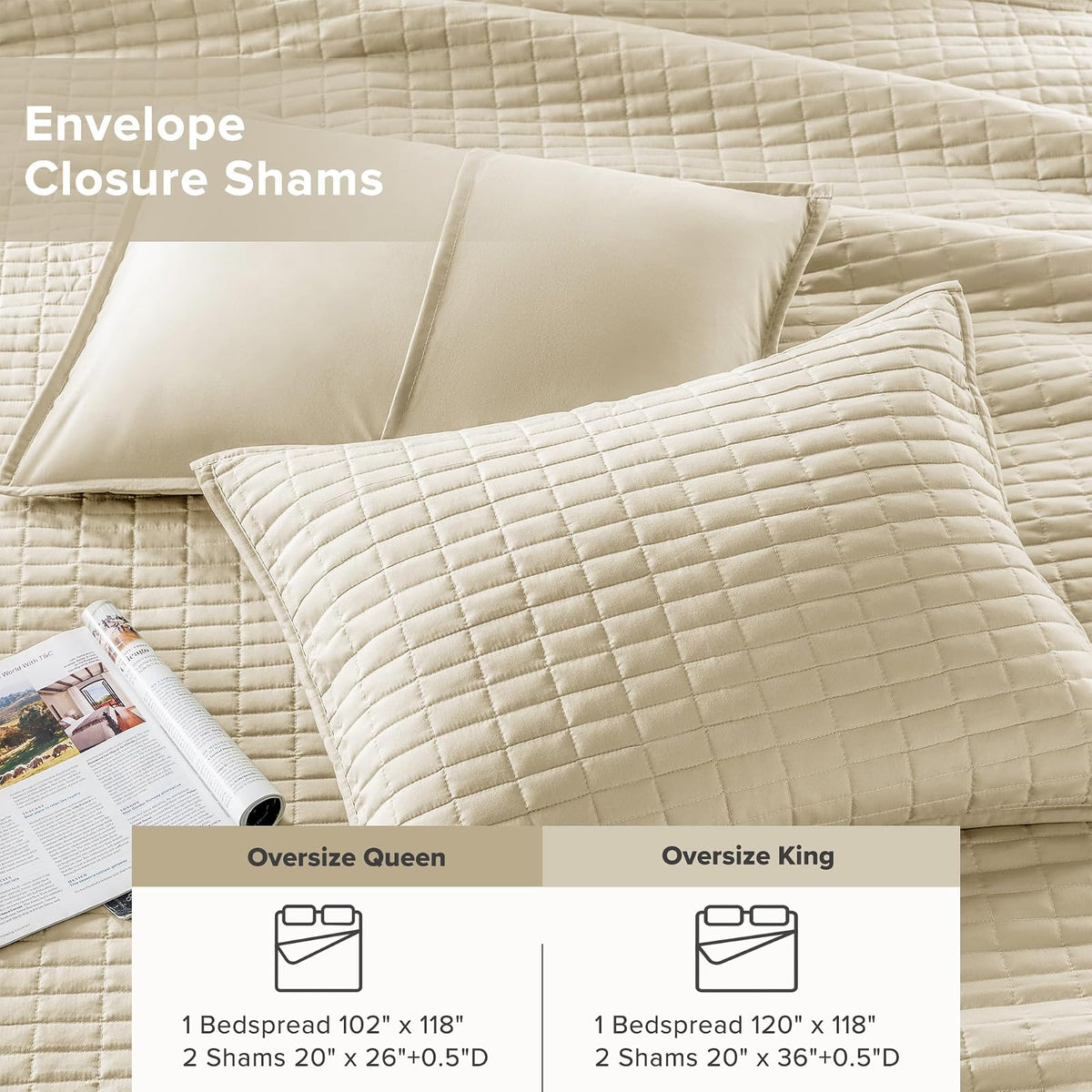 Comfort Spaces - Edredón Queen para todas las estaciones, colcha de color marfil con diseño de costura de doble cara, manta de verano suave a juego, colcha de la colección Kienna (102 x 118 pulgadas),