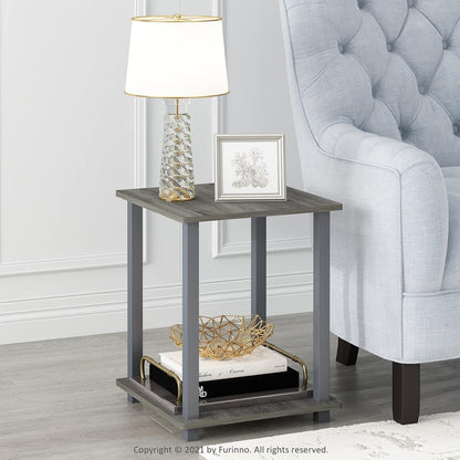 Furinno 12127GYW/GY Simplistic End Table, French Oak Grey, Set of 2 | Mesa auxiliar auxiliar de 2 niveles, compacta, cuadrada, moderna, mesita de noche, mesita de noche, mesita de noche