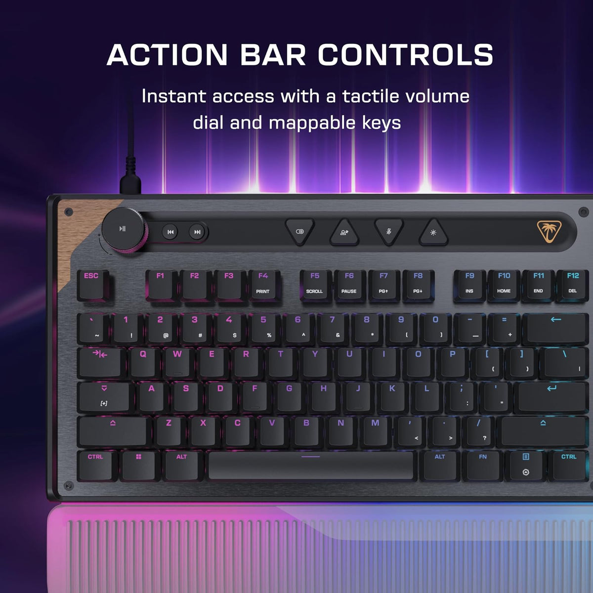 Turtle Beach Command Series KB7 TKL Teclado para Juegos con Cable, visualización táctil de 4.3 Pulgadas, interruptores de Efecto de Sala de Perfil bajo Titán, Teclas PBT de Doble Disparo, sondeo