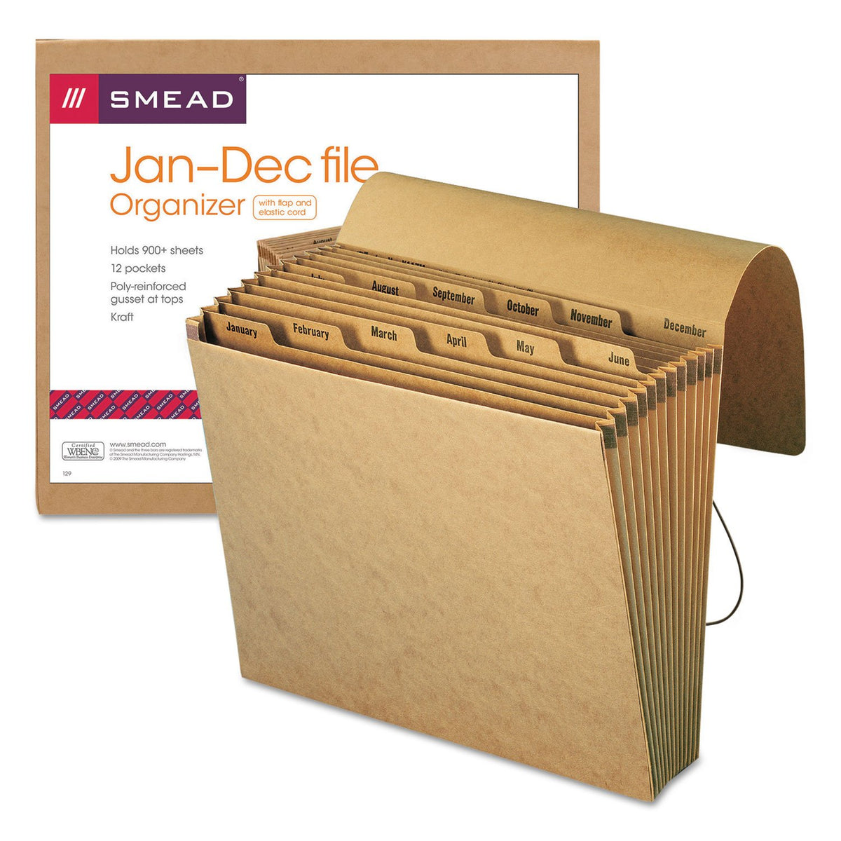 Smead Expanding File, Monthly (Jan.-Dec.), 12 Pockets, Flap and Cord Closure, Letter Size, Kraft (70186)