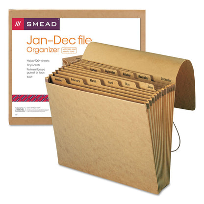Smead Expanding File, Monthly (Jan.-Dec.), 12 Pockets, Flap and Cord Closure, Letter Size, Kraft (70186)