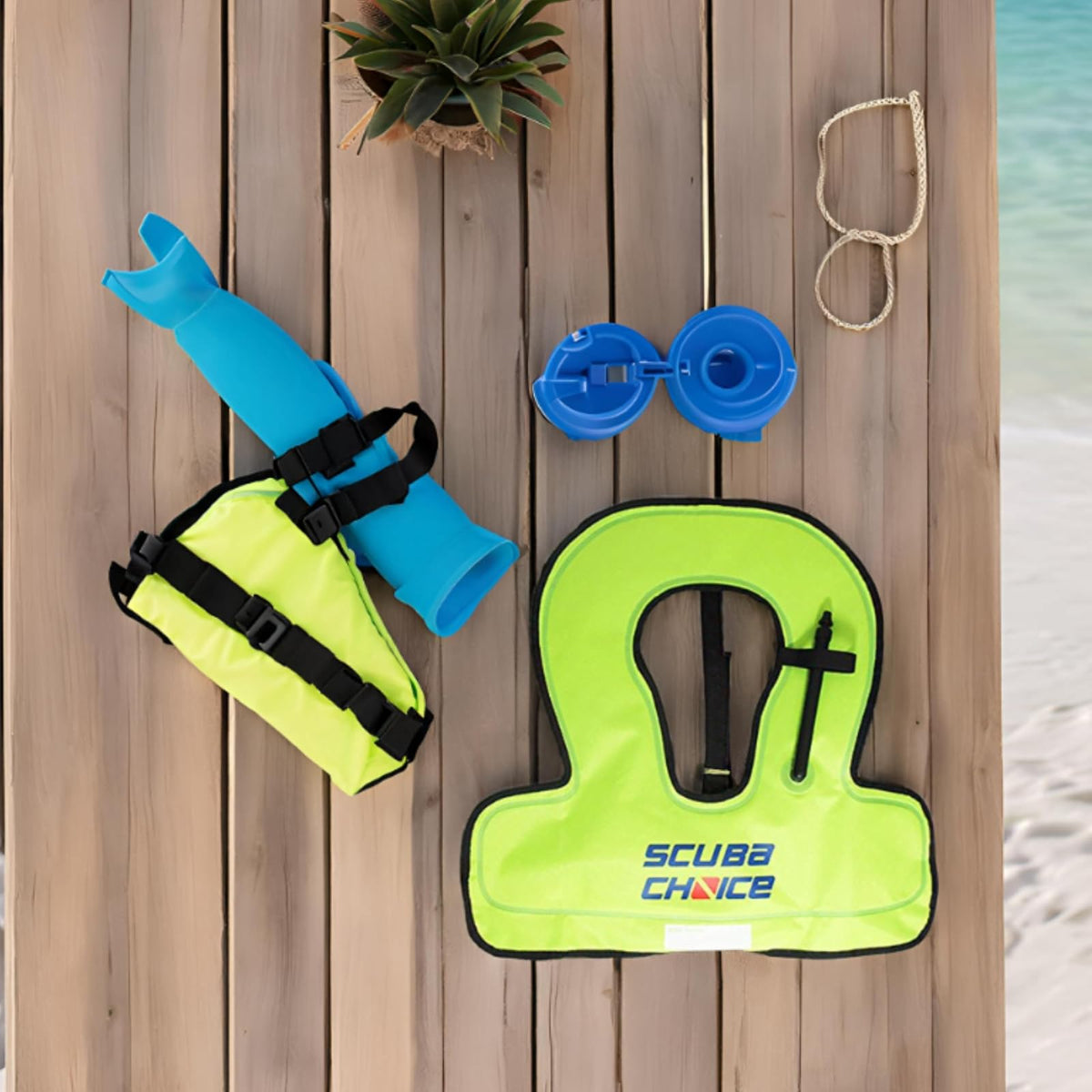 Scuba Choice Youth Kids Snorkel Vest - Safety Floatation Aid, Up to 100 lbs, Adjustable Fit with Name Box & Anti-Ride-Up Strap, Easy Oral Inflator & Secure Crotch Strap