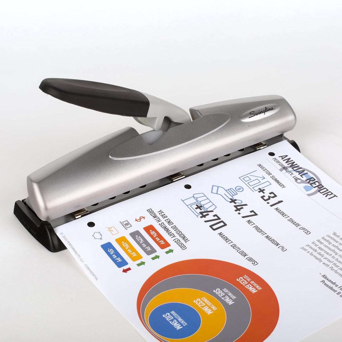 Swingline Perforadora de computadora, capacidad de perforación de 12 hojas, 2-3 agujeros, ajustable, LightTouch, negro/plateado (74026)