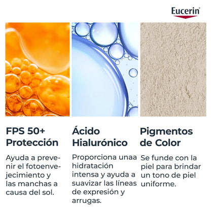 Eucerin Sun Face Hydro-Fluid FPS 50 + Tono Claro 50ml Protector Solar Facial con Color, textura ligera, suave y refrescante. Rápida absorción sin sensación grasosa o pegajosa.