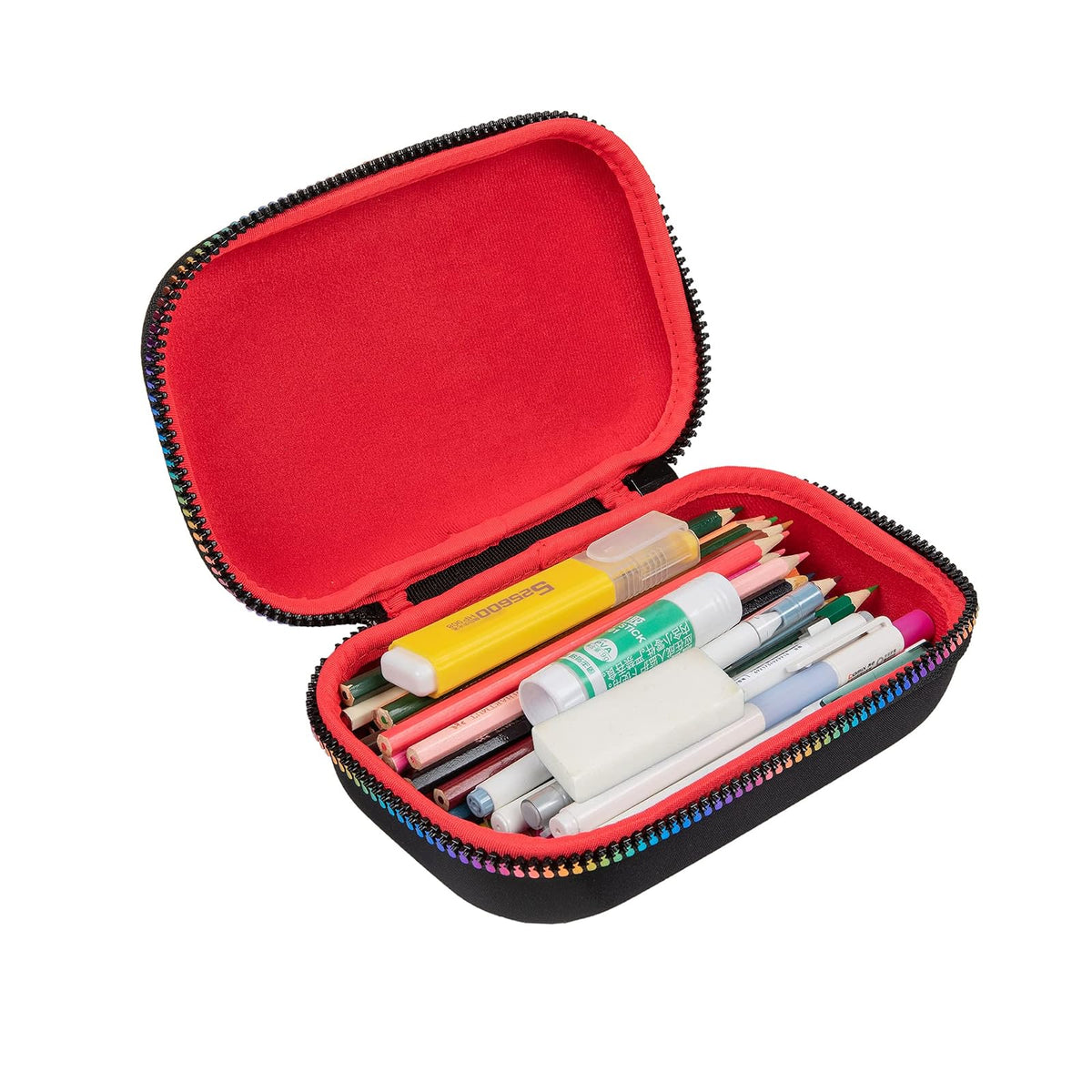 ZIPIT Colorz Pencil Box for Girls & Boys, Holds Up to 60 Pens, Sturdy Storage Container for School and Office Supplies, Secure Zipper Closure (Black & Rainbow)
