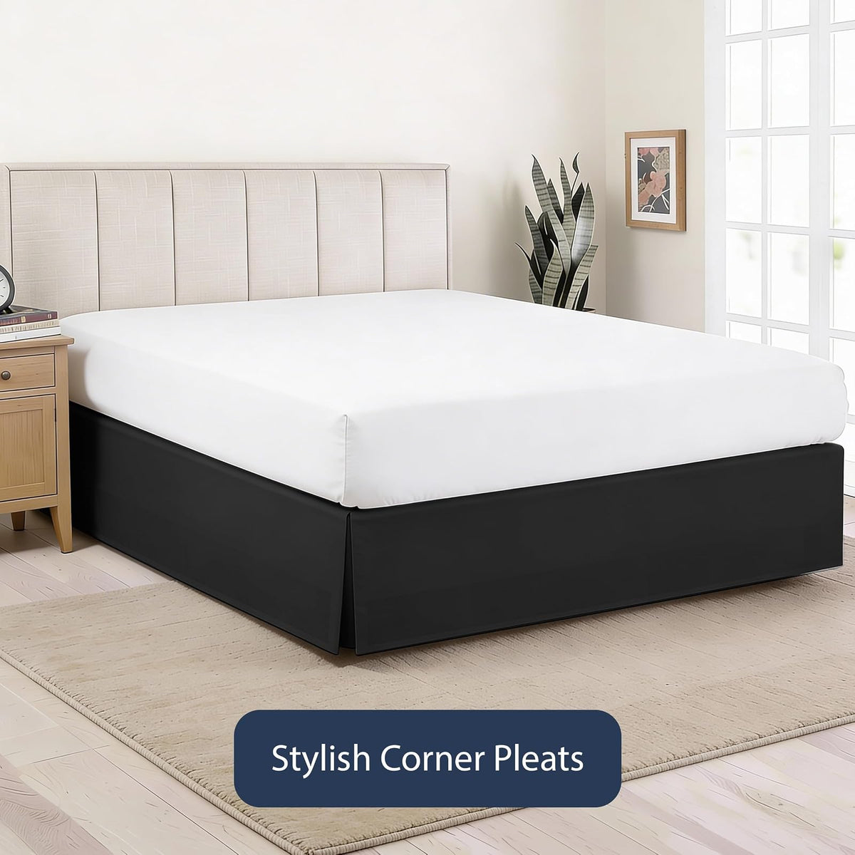 Lux Hotel FRE23614BLAC03 Falda para Cama de Microfibra Básica de 35.56 cm, queen, negro