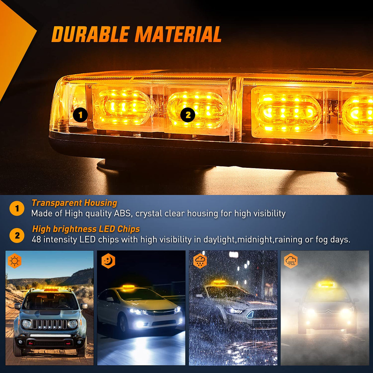 Nilight 48-01A Luces Estrobóscopicas LED de Techo 48 LED con Montaje Magnético para 12V 24V, Ámbar