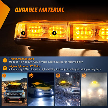 Nilight 48-01A Luces Estrobóscopicas LED de Techo 48 LED con Montaje Magnético para 12V 24V, Ámbar