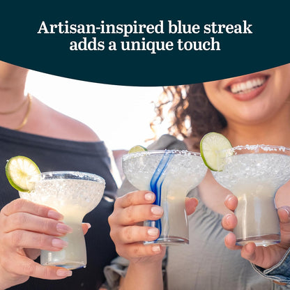 Libbey Juego de 6 Copas Margarita de vidrio con listón azul de 300 ml