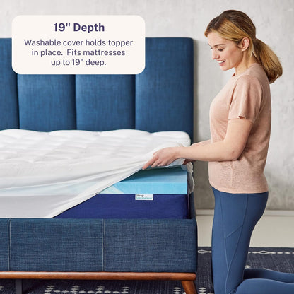Sleep Innovations - Cubrecolchón de Doble Capa de Espuma viscoelástica de Gel refrescante, 4 Pulgadas, tamaño matrimonial, Funda Superior de Almohada