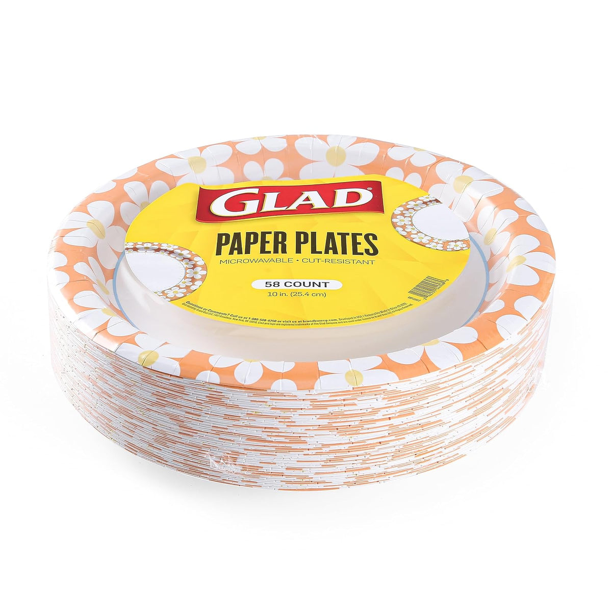 Glad Everyday - Platos de papel desechables redondos con diseño de margaritas ranuradas, resistentes a los cortes, platos de papel microondas para todos los alimentos y uso diario, 10 pulgadas, 58