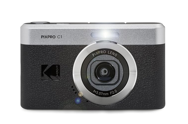 Kodak PIXPRO C1 - Cámara Digital con Zoom Compatible con 13 MP, Punto Compacto y Disparo con visualización LCD abatible de 2.8 Pulgadas y 180°, diseño Retro clásico con Zoom 4X y Video Full HD 1080P