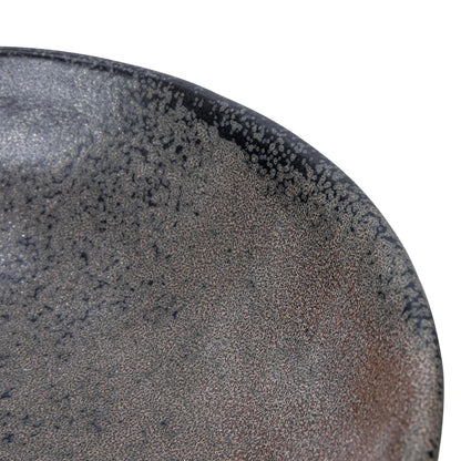 Creative Co-Op - tazón de gres con mango y base, esmalte reactivo negro