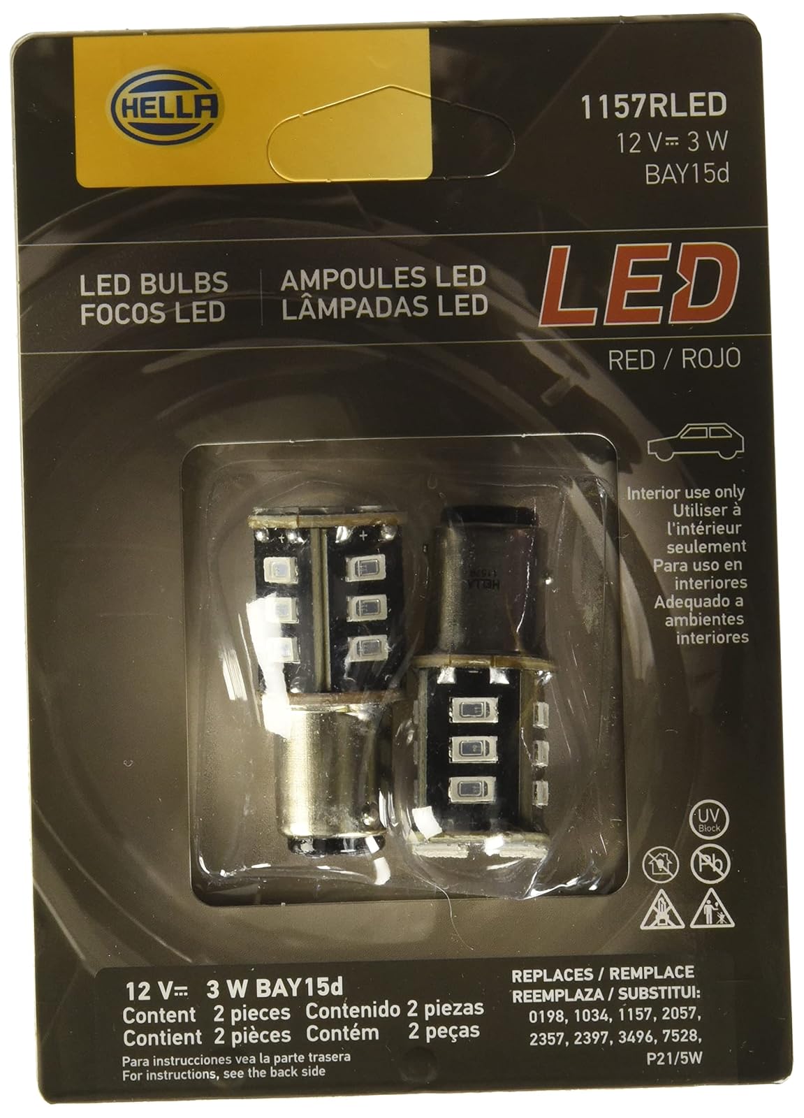 Hella 358250062 Set de 2 Focos Mini LED 1157 Luz Roja de 6000K para Uso Exterior 12V 3W