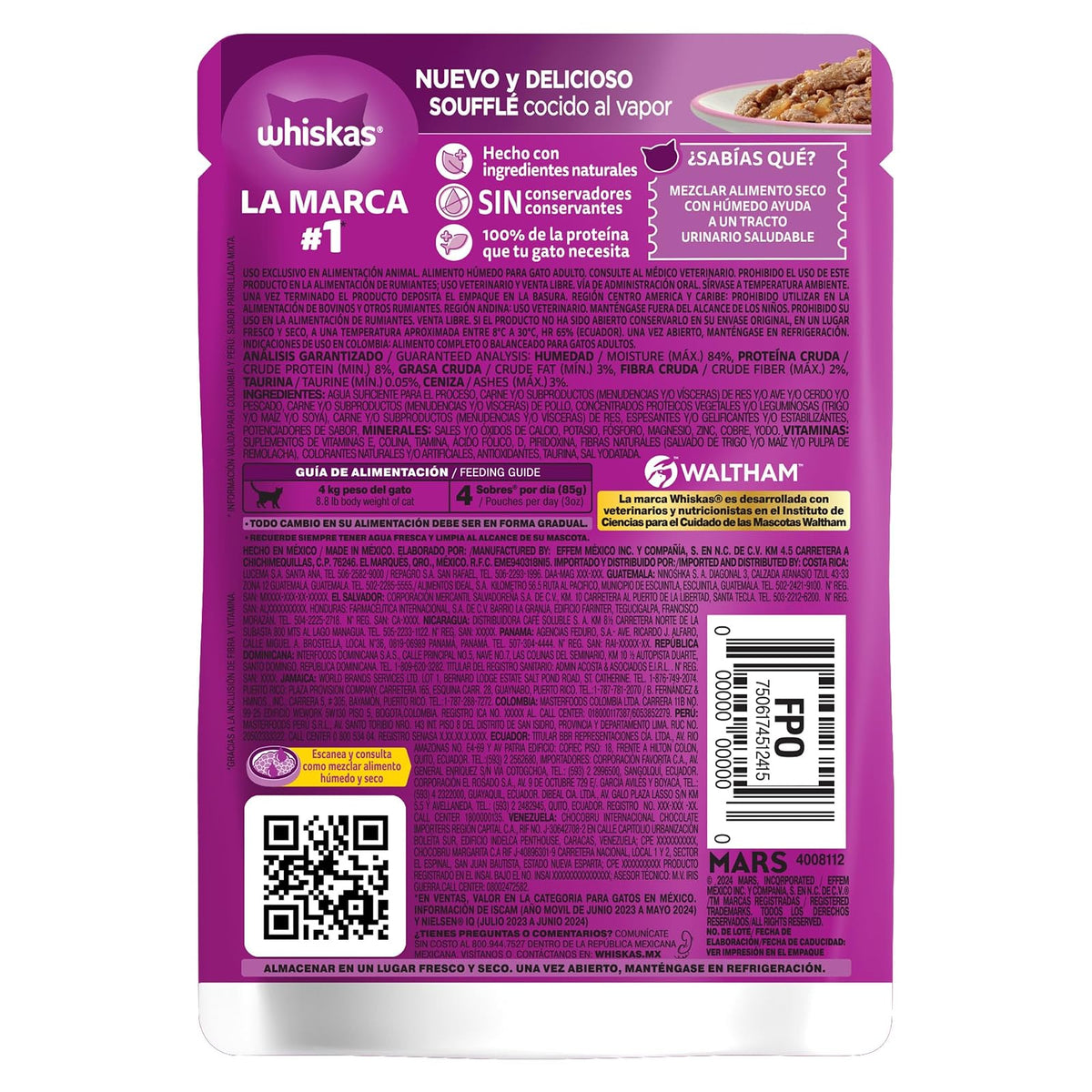 Whiskas 10175039 Alimento Húmedo para Gato Adulto con Sabor a Soufflé Parrillada Mixta, 85 gr x 24 uds, Morado