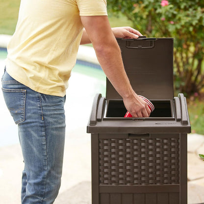 Suncast - Escondite de Basura Comercial para Exteriores de 33 galones con Tapa para Bolsas de Basura de 30 a 33 galones para cochera, Patio Trasero o jardín, café