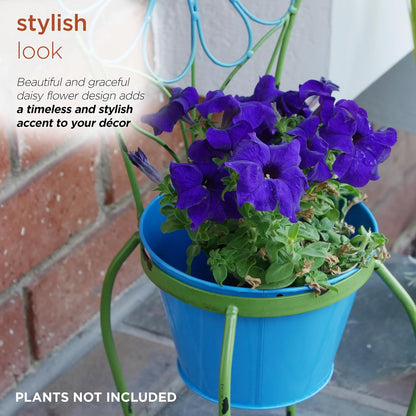 Alpine Corporation 24" Tall Blue Daisy Flower Planter with Stand Decoration Yard
