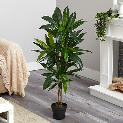 Nearly Natural 6585 Dracaena Decorative Silk Plant, 48-Inch, Green | Troncos multitonales, gran planta de seda para interiores, sin mantenimiento, sala de estar y decoración de oficina en casa