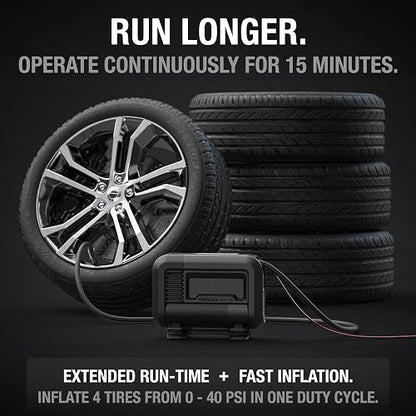 NOCO AIR15: Inflador de Llantas Ultrarrápido 15A – Compresor de Aire Portátil 12V – Flujo de 44 SLPM Infla de 0 a 40 PSI en 2.9 Minutos – Medidor Digital y Apagado Automático