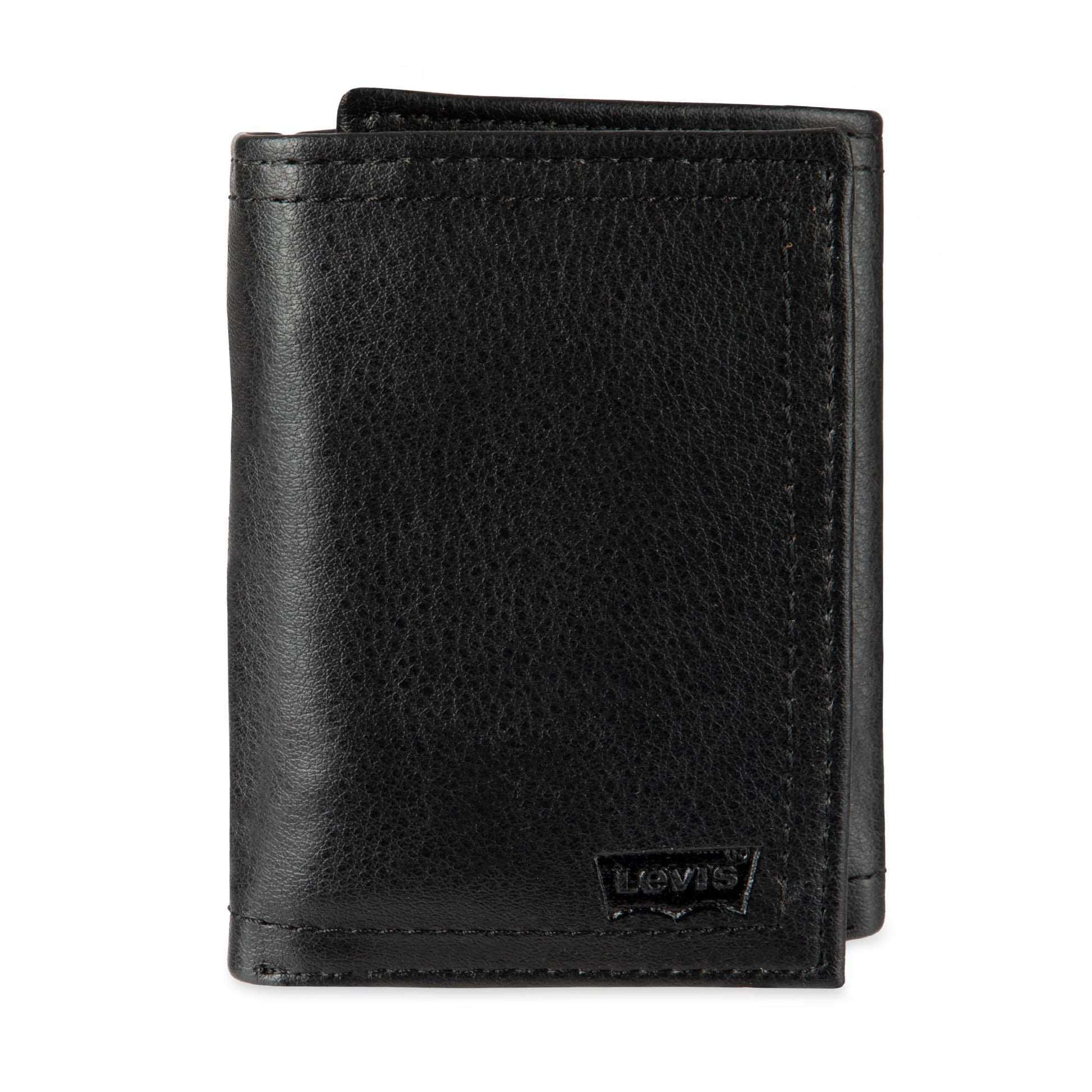 Levi's Men's Trifold Wallet - Sleek and Slim Includes ID Window and Credit Card Holder,Black Embossed Logo