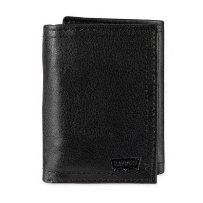 Levi's Men's Trifold Wallet - Sleek and Slim Includes ID Window and Credit Card Holder,Black Embossed Logo