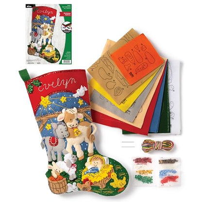Bucilla - Apliques de fieltro para hacer medias de 18 pulgadas, belén de Navidad, perfecto para manualidades y manualidades, 89531E, blanco