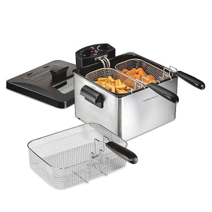 Hamilton Beach 35034 Freidora de estilo profesional Capacidad para 12 tazas de alimentos, plateada, 4.5 Liters, Acabado acero inoxidable
